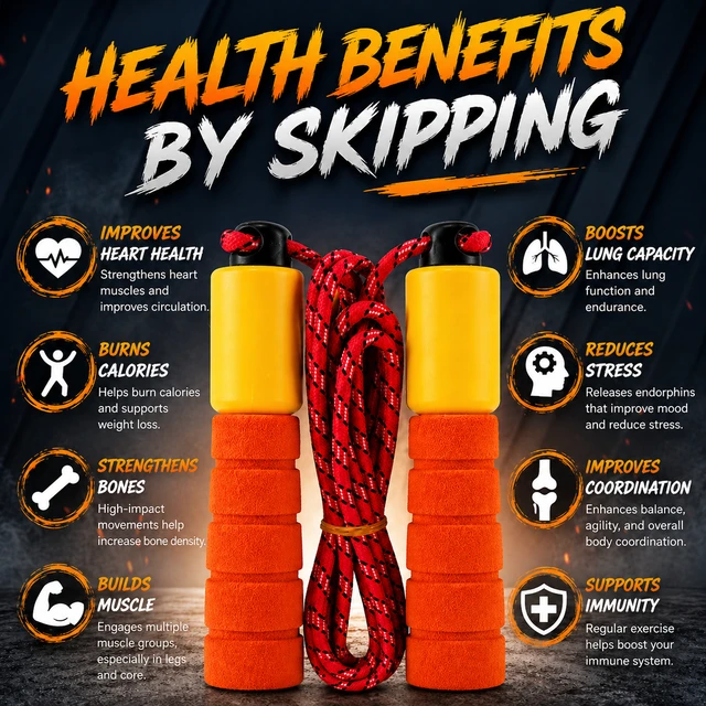 Adjustable Jump Rope with Foam Handles & Counter (KY-319) – Anti-Slip Grip, Tangle-Free Speed Skipping Rope for Kids & Adults Fitness Workout - Assorted Colour