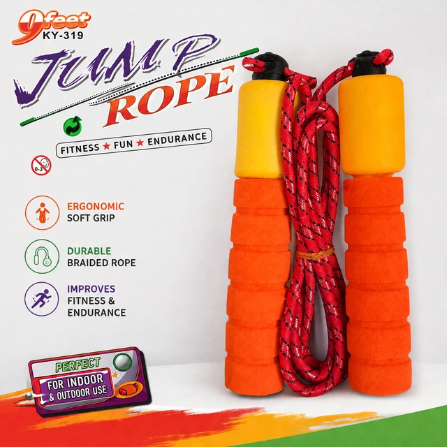 Adjustable Jump Rope with Foam Handles & Counter (KY-319) – Anti-Slip Grip, Tangle-Free Speed Skipping Rope for Kids & Adults Fitness Workout - Assorted Colour