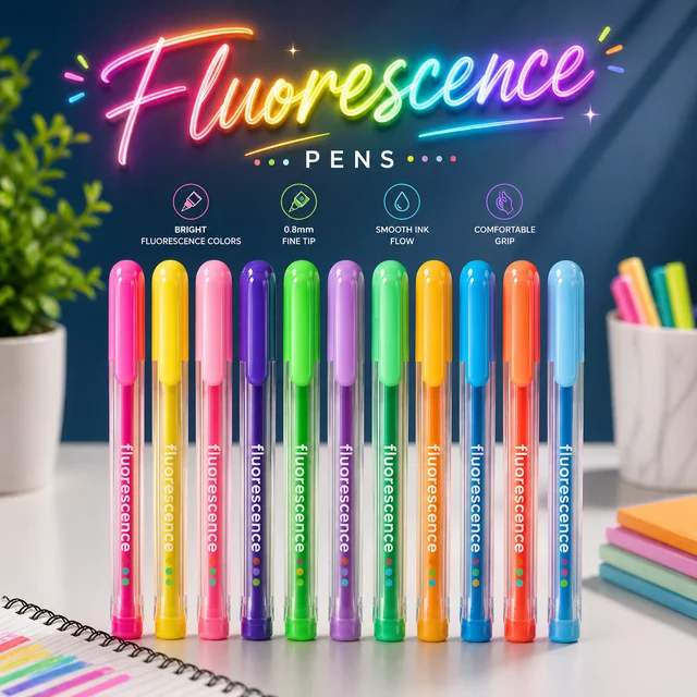 Fluorescent Gel Pen12 Colors Set – 0.8mm Fine Tip Colorful Smooth Writing Pens for School, Office, Journaling & Art (Multicolor Pack)