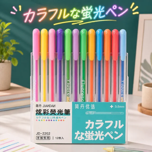 Fluorescent Gel Pen12 Colors Set – 0.8mm Fine Tip Colorful Smooth Writing Pens for School, Office, Journaling & Art (Multicolor Pack)