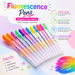 Fluorescent Gel Pen12 Colors Set – 0.8mm Fine Tip Colorful Smooth Writing Pens for School, Office, Journaling & Art (Multicolor Pack)