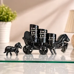 Luxury Royal Horse Carriage Decorative Showpiece with Glass Photo Frame & Candle Holders Set – Premium Black Vintage Home Decor Accent for Living Room, Office & Gifting