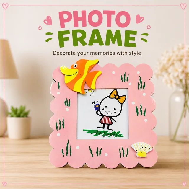 Cute Kids Decorative Photo Frame with Cartoon Design | Pink Wooden Picture Frame for Children | Tabletop & Wall Mount Display | Ideal Gift for Kids Room Décor 15*15 CMS