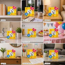 Kids Decorative Photo Frame for Table & Wall 15*15 CMS – Cute Cartoon Design with Butterfly & Flower Theme – Colorful Memory Frame for Kids Room Decor