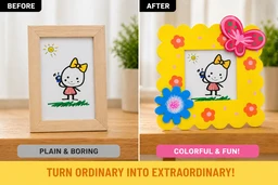 Kids Decorative Photo Frame for Table & Wall 15*15 CMS – Cute Cartoon Design with Butterfly & Flower Theme – Colorful Memory Frame for Kids Room Decor