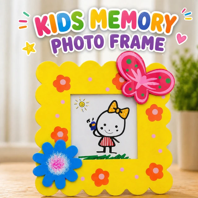 Kids Decorative Photo Frame for Table & Wall 15*15 CMS – Cute Cartoon Design with Butterfly & Flower Theme – Colorful Memory Frame for Kids Room Decor