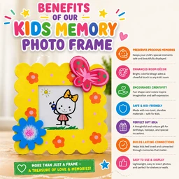 Kids Decorative Photo Frame for Table & Wall 15*15 CMS – Cute Cartoon Design with Butterfly & Flower Theme – Colorful Memory Frame for Kids Room Decor