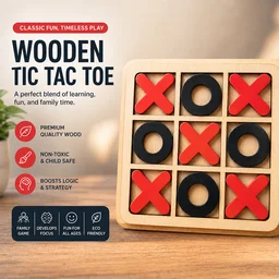 Wooden Tic Tac Toe Game ( RANDOM COLOURS) – Classic XOXO Board Game for Kids & Adults | Portable Travel Puzzle Game | Educational Brain Teaser Toy for Home, Office & Gifting