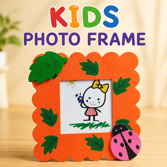 Kids Decorative Photo Frame | Handmade Cartoon Photo Frame with Leaf & Ladybug Design | Cute Wall & Table Decor for Kids Room | Gift for Babies & Children