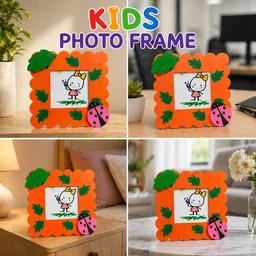 Kids Decorative Photo Frame | Handmade Cartoon Photo Frame with Leaf & Ladybug Design | Cute Wall & Table Decor for Kids Room | Gift for Babies & Children