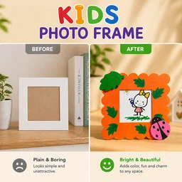 Kids Decorative Photo Frame | Handmade Cartoon Photo Frame with Leaf & Ladybug Design | Cute Wall & Table Decor for Kids Room | Gift for Babies & Children