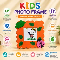 Kids Decorative Photo Frame | Handmade Cartoon Photo Frame with Leaf & Ladybug Design | Cute Wall & Table Decor for Kids Room | Gift for Babies & Children