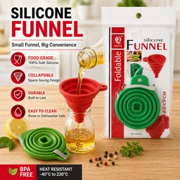 Collapsible Silicone Funnel 1- PIECE | Foldable Kitchen Funnel for Liquid & Dry Transfer | Food-Grade, Space-Saving Design (9 cm)