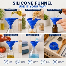 Collapsible Silicone Funnel 1- PIECE | Foldable Kitchen Funnel for Liquid & Dry Transfer | Food-Grade, Space-Saving Design (9 cm)