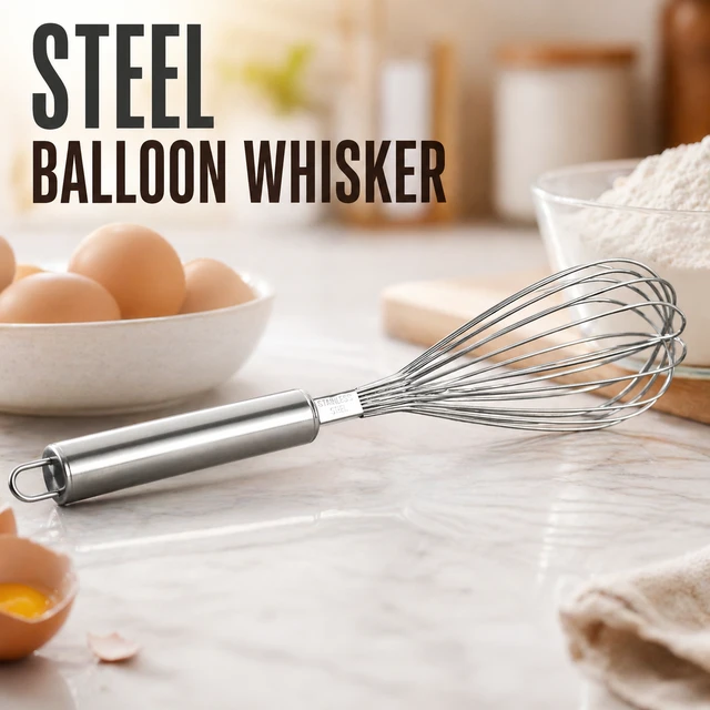 Premium Stainless Steel Balloon Whisk – Heavy-Duty Manual Egg Beater & Premium Stainless Steel Balloon Whisk – Heavy-Duty Manual Egg Beater & Mixing Whisk with Ergonomic Handle for Kitchen Baking & CookingVMixing Whisk with Ergonomic Handle for Kitchen Baking & Cooking