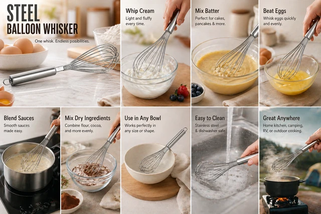 Premium Stainless Steel Balloon Whisk – Heavy-Duty Manual Egg Beater & Premium Stainless Steel Balloon Whisk – Heavy-Duty Manual Egg Beater & Mixing Whisk with Ergonomic Handle for Kitchen Baking & CookingVMixing Whisk with Ergonomic Handle for Kitchen Baking & Cooking