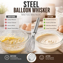 Premium Stainless Steel Balloon Whisk – Heavy-Duty Manual Egg Beater & Premium Stainless Steel Balloon Whisk – Heavy-Duty Manual Egg Beater & Mixing Whisk with Ergonomic Handle for Kitchen Baking & CookingVMixing Whisk with Ergonomic Handle for Kitchen Baking & Cooking