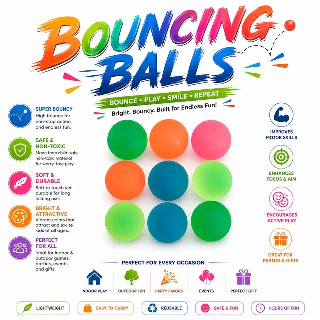 Bouncing Balls for Kids piece-1 (RANDOM COLOURS)– Bright Colourful Super Bouncy Balls for Indoor & Outdoor Play, Parties, Events, Games & Gifts
