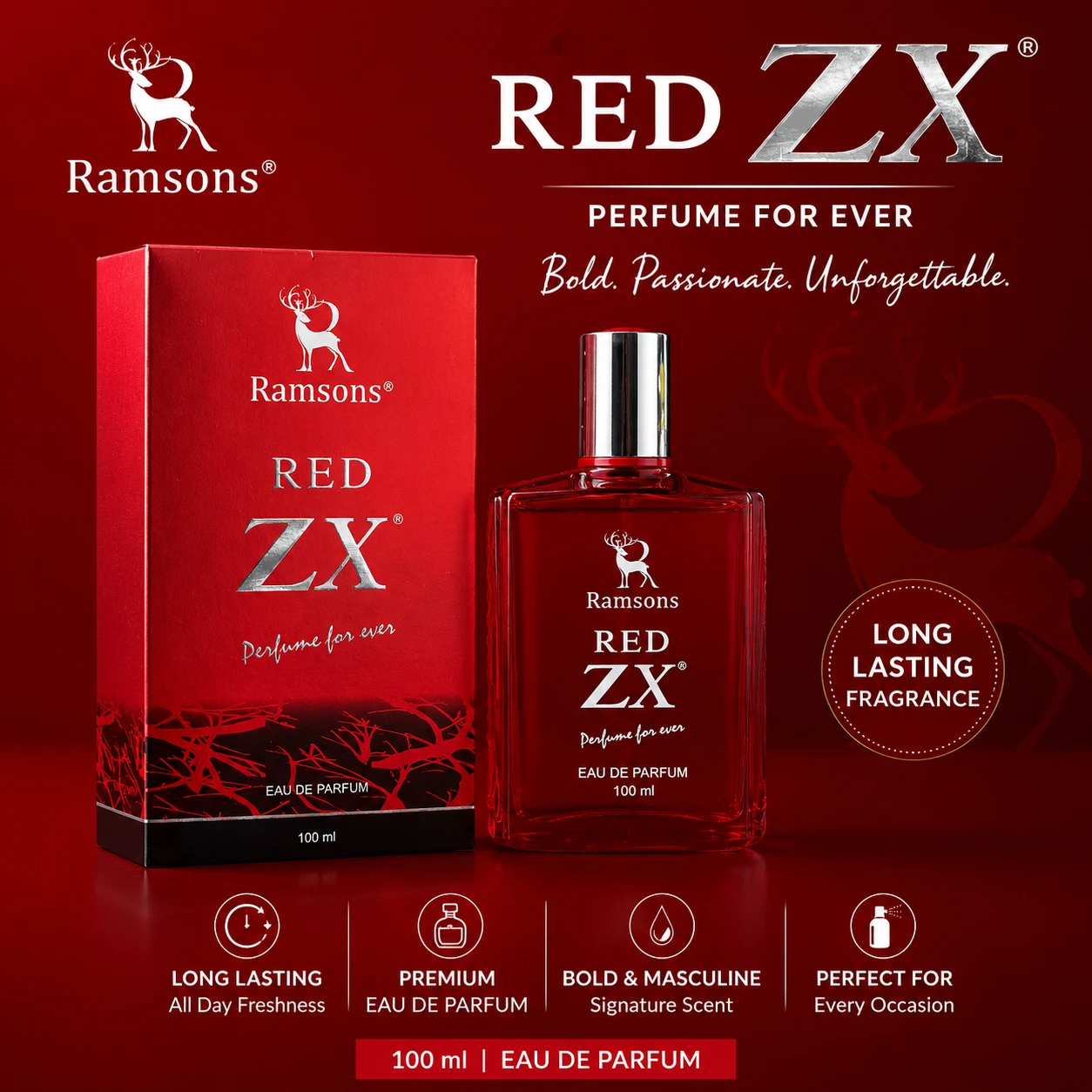 Ramsons RED ZX Eau De Parfum for Men (100-ml)| Long-Lasting