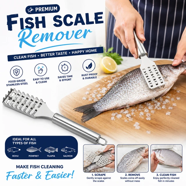 Premium Stainless Steel Fish Scale Remover | Heavy-Duty Fish Scaler Tool | Ergonomic Handle | Rust-Resistant Kitchen Cleaning Tool for Home & Professional Use