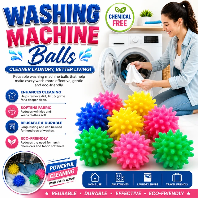 Premium Reusable Washing Machine Balls for Laundry | Chemical-Free Fabric Softener Balls | Deep Cleaning Laundry Balls | Reduces Lint & Wrinkles | Suitable for Top Load & Front Load Washing Machines