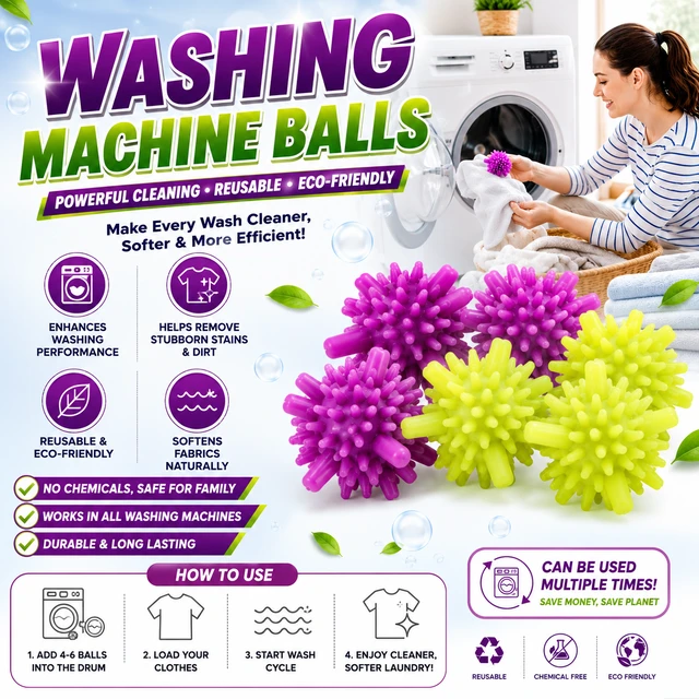 Reusable Washing Machine Big size Balls for Laundry | Eco-Friendly Laundry Cleaning Balls | Fabric Softening Wash Balls | Helps Remove Dirt & Stains | Suitable for Top & Front Load Washing Machines