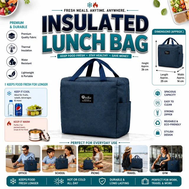Premium Insulated Lunch Bag | Thermal Lunch Tote | Reusable Leak-Resistant Lunch Carrier | Large Capacity Lunch Bag for Office, School, Travel & Picnic