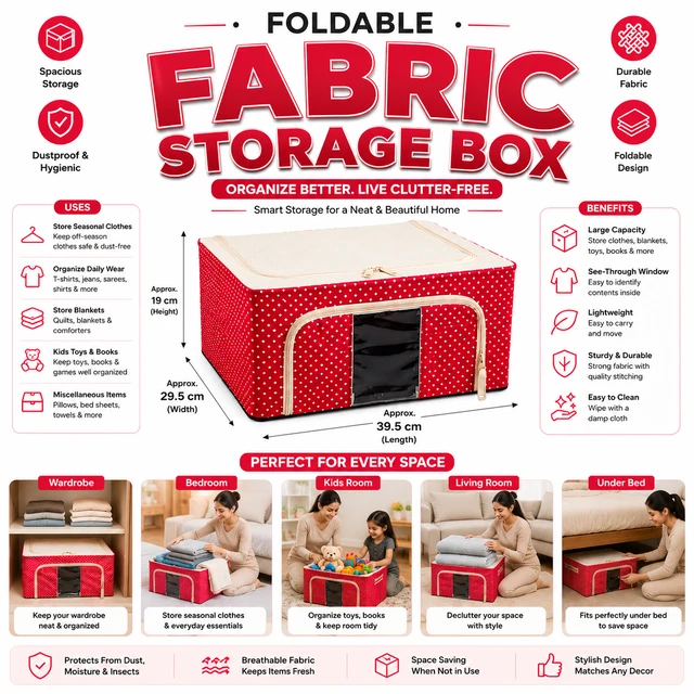 Foldable Fabric Storage Box with Transparent Window (RANDOM COLOURS & DESIGNS) | Large Capacity Dustproof Clothes Organizer | Foldable Storage Bin for Wardrobe, Bedroom, Under Bed & Closet
