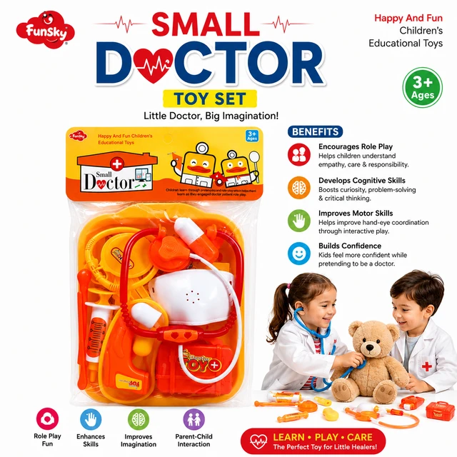 Fun sky Small Doctor Toy Set for Kids 3+ Years | Educational Pretend Play Medical Kit | Doctor Role Play Toy with Stethoscope & Medical Accessories | Fun Learning Gift for Boys & Girls