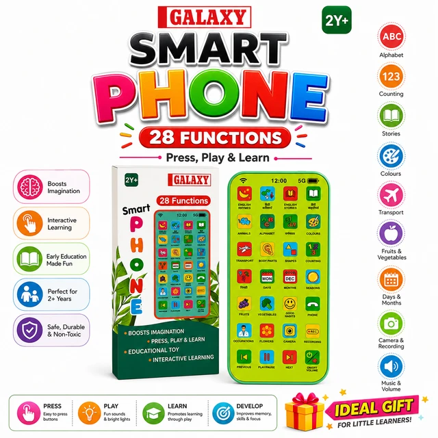GALAXY Smart Phone for Kids | 28 Functions Educational Learning Toy | English & Hindi Learning | Interactive Music, Stories, Rhymes & Early Education Toy | Ages 2+