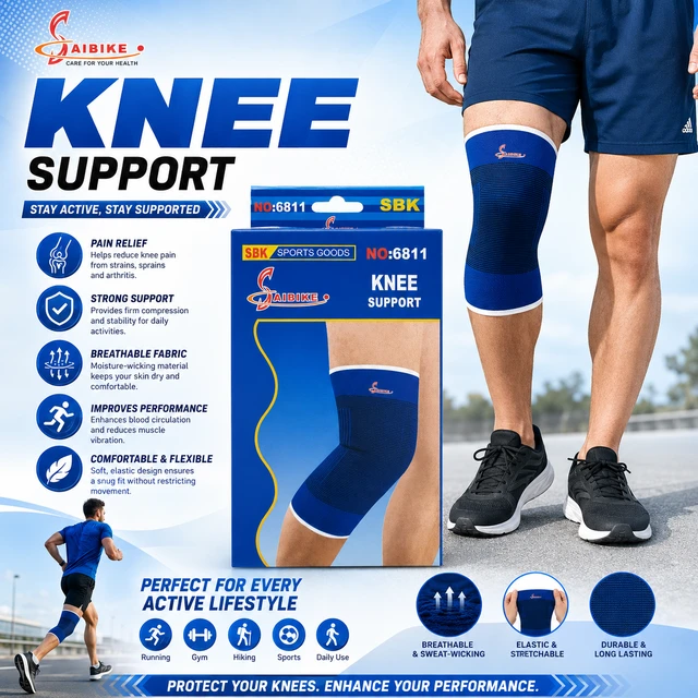 SAIBIKE Knee Support (PACK -1) | Elastic Compression Knee supporter for Men & Women | Sports Knee support for Running, Gym, Walking, Cycling, Arthritis & Joint Pain Relief | Breathable & Stretchable