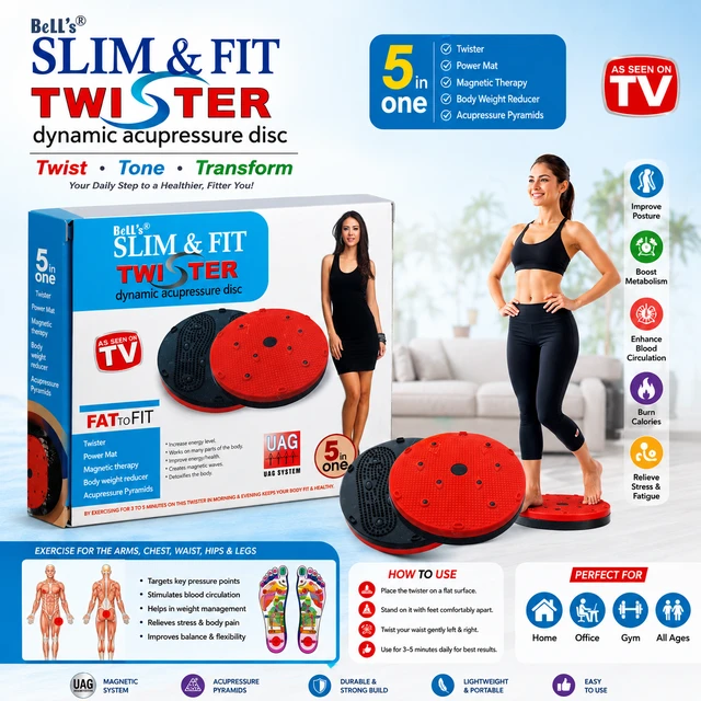 BeLL's Slim & Fit Twister 5-in-1 Dynamic Acupressure Disc (RANDOM COLURS) | Waist Twister Exercise Board with Power Mat, Acupressure Pyramids & Magnetic Massage | Full Body Fitness, Waist, Hips, Legs & Core Workout | Home Gym Equipment