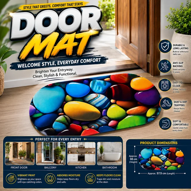 Premium 3D Pebble Print Door Mat (RANDOM COLOURS &DESIGNS)| Anti-Slip Entrance Floor Mat | Soft, Durable & Washable Welcome Mat for Home, Kitchen, Bathroom, Balcony & Office