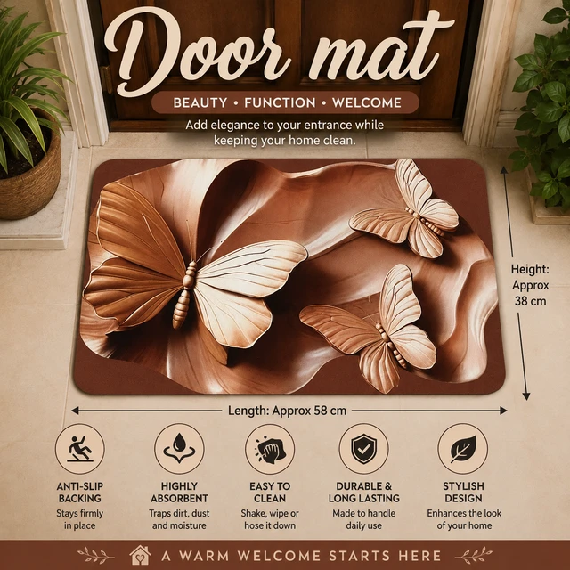 Premium Anti-Slip Printed Door Mat for Home Entrance (RANDOM COLOURS & DESIGNS) | Highly Absorbent & Quick Dry Floor Mat | Washable Dust Control Welcome Mat | Soft Durable Doormat for Indoor & Outdoor Use | Butterfly Design