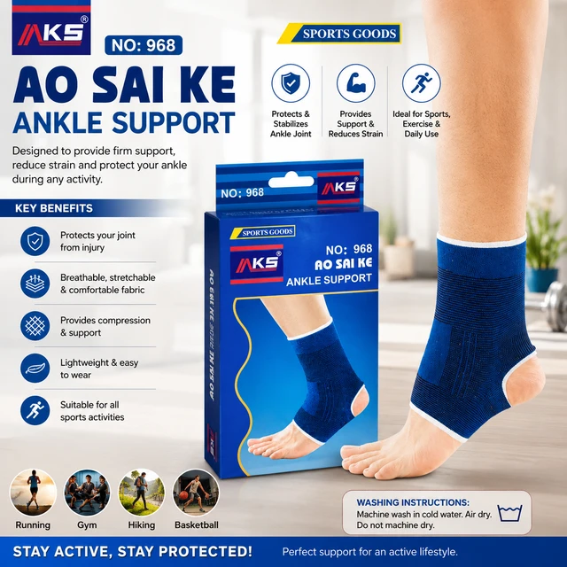 AKS No. 968 Elastic Ankle Support Compression Sleeve (PAIR-1)| Breathable Stretch Fabric | Ankle Brace for Sports, Running, Gym, Walking & Daily Wear | Lightweight Ankle Protector