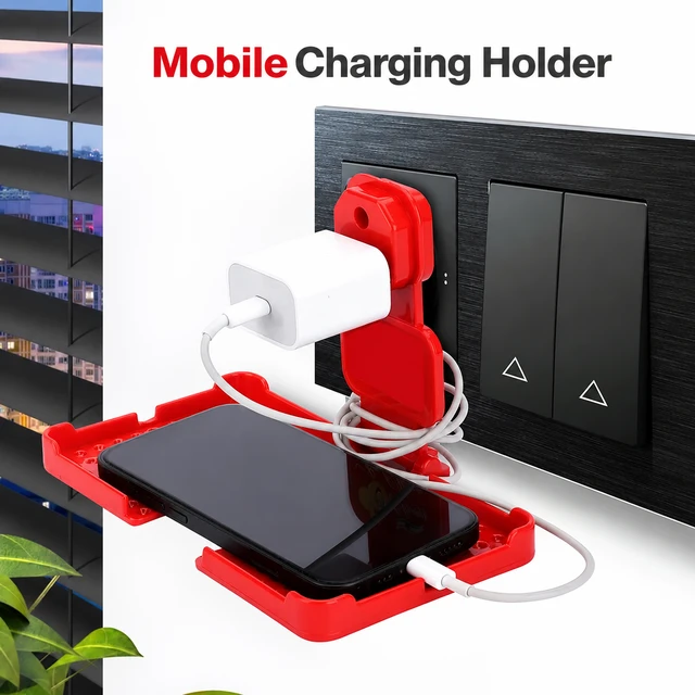 Foldable Mobile Charging Holder Stand for Wall Socket ( RANDOM COLOURS) – Space Saving Phone Charging Shelf, Universal Mobile Charger Organizer, Portable Wall Mounted Charging Tray for Smartphones