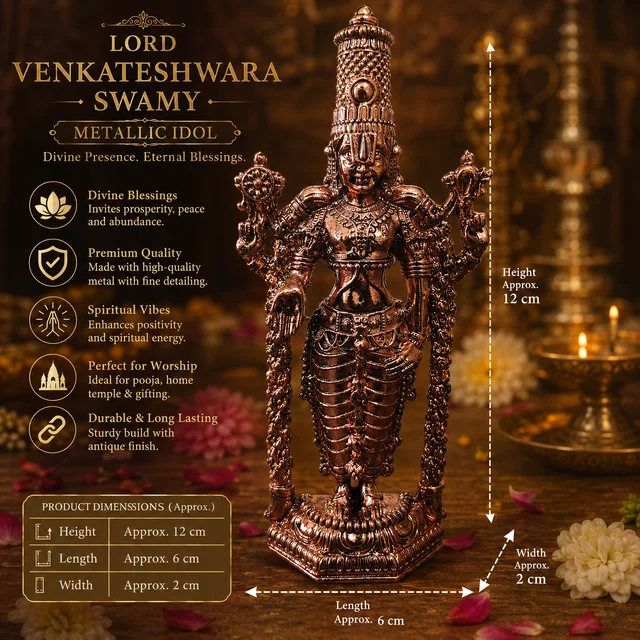 Lord Venkateswara Swamy Metallic Idol for Home Temple, Pooja Room & Office Decor | Detailed Finish Hindu God Statue | Spiritual Gift & Decorative Showpiece /8
