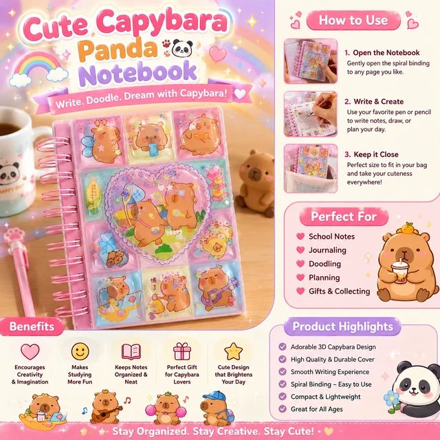 Cute capybara themed Mini Spiral Notebook with liquid Shaker | Pocket Diary Memo Pad for Kids, Girls & Students | Cartoon Journal for Notes, Sketching & Daily Writing