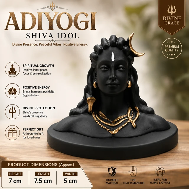 Adiyogi Shiva Idol for Home & Office Décor | Premium Black Finish Decorative Lord Shiva Statue | Spiritual Meditation Showpiece | Pooja Room, Living Room, Desk & Gift Item /68
