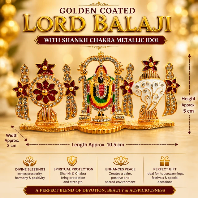 Golden Coated Lord Balaji with Shankh Chakra Metallic Idol for Home Temple, Pooja Room & Office Decor | Premium Decorative Spiritual Showpiece | Auspicious Gift for Housewarming, Diwali & Festivals /13