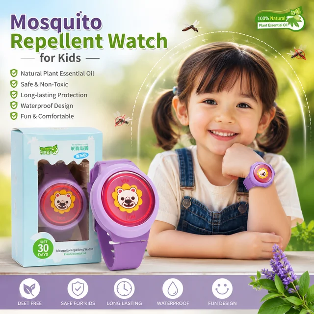 Kids Mosquito Repellent Watch | Natural Essential Oil Mosquito Protection Band | Adjustable Wristband for Boys & Girls | Safe Outdoor Mosquito Guard Bracelet