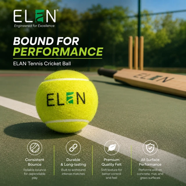 ELAN Tennis Cricket Ball – Premium Practice & Match Ball for Tennis Cricket,Consistent Bounce, Long-Lasting Performance for Outdoor & Indoor Play