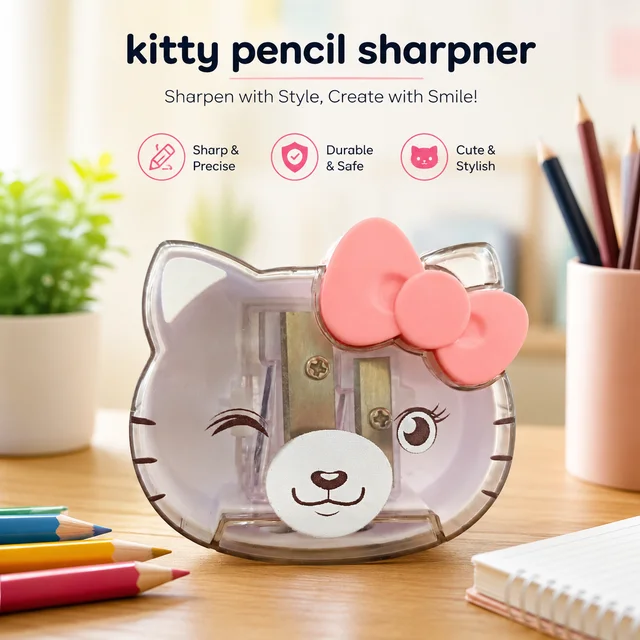 Cute Kitty Double Hole Pencil Sharpener for Kids – Portable Cartoon Cat Design Sharpener with Durable Blades for School, Drawing & Art Supplies