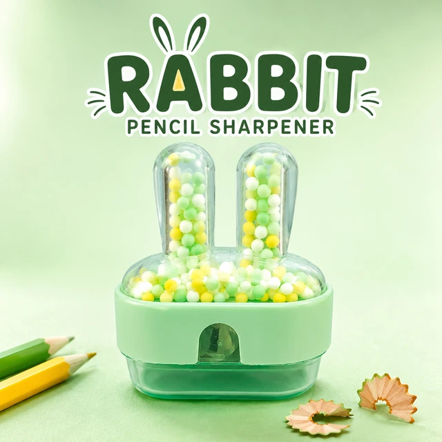 Rabbit Pencil Sharpener for Kids – Cute Bunny Design Manual Sharpener with Shavings Container, Portable School & Office Stationery Supplies