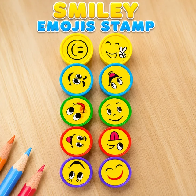 Kids Smiley Emojis Stamp Set for Children – Colorful Emoji Self Ink Stamp Toys for Return Gifts, Craft Activities, School Projects & Fun Learning