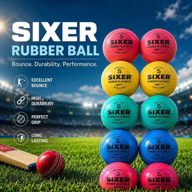 SIXER 20-20 Rubber Play Balls RANDOM COLOURS (PIECE-1) | Durable Cricket Rubber Balls for Kids & Outdoor Play | High Bounce Soft Practice Balls | Multi-Purpose Sports Play Balls -