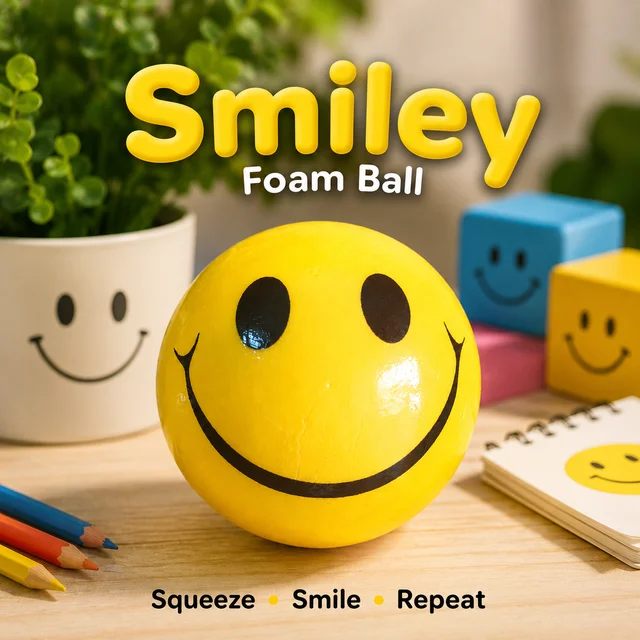 Smiley Foam Stress Ball for Kids & Adults ( PIECE-1) | Soft Squeeze Emoji Ball Toy | Yellow Smiley Face Hand Exercise Ball | Fun Stress Relief Toy for Home, School & Office -