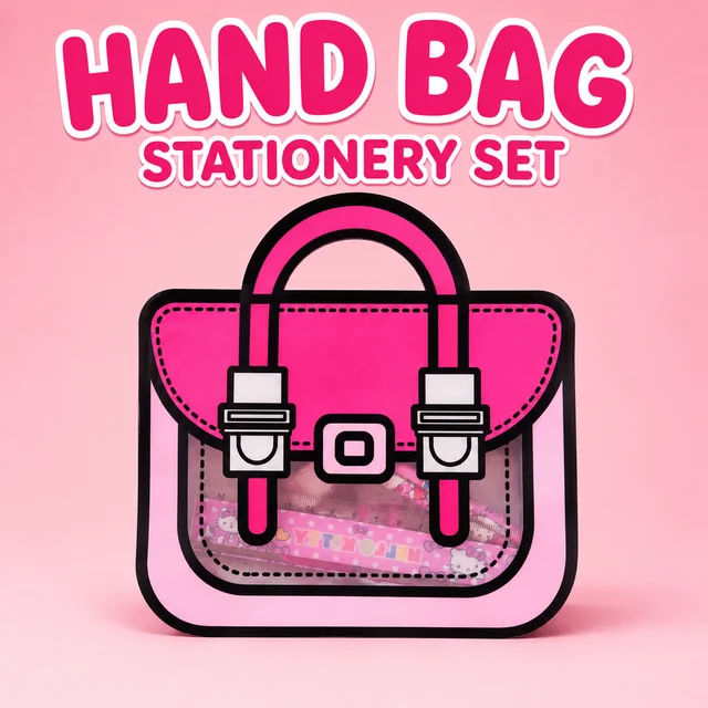 Cute Handbag Shape Kids Stationery Set for Kids (RANDOM COLOURS)| Pink School Supplies Kit with Pencil, Scale & sharpner & eraser| Portable Cartoon Style Gift Set for Children