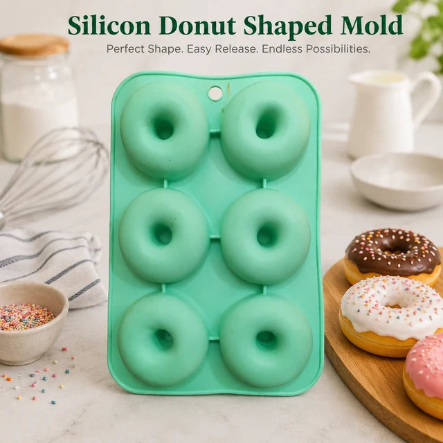 Silicone 6 Cavity Donut Shaped Baking All Purpose Mold (Output Weight Approx : 70 Grams)