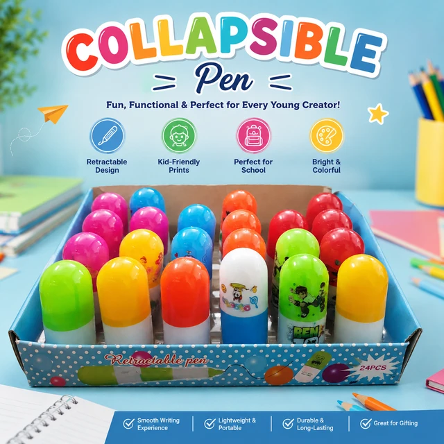 Collapsible Reatractable Capsule Pens for Kids ( PIECE-1 ) – Cartoon Ball blue Pens for School, Office & Return Gifts